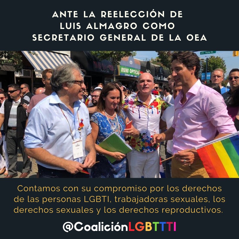 La Coalición LGBTTTI insta a Luis Almagro secretario general de la OEA a cumplir con sus compromisos en materia de derechos humanos en su segundo mandato